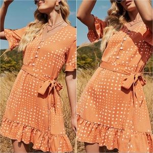 NWT | Orange and White Polka Dot Button- Up Dress | Size Medium